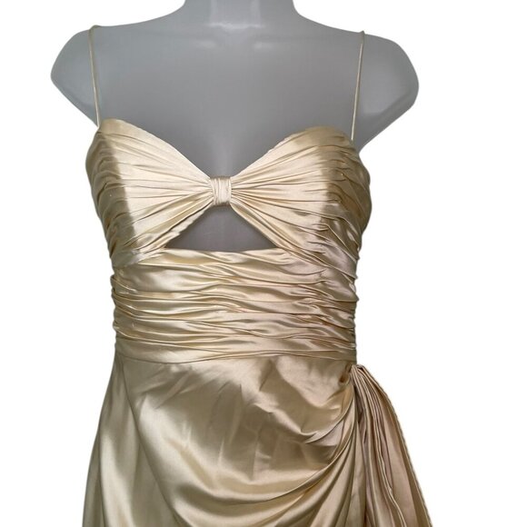 Mac Duggal Butter Yellow Satin Cut Out Gown Dress 68450 Size 2 - Picture 4 of 7